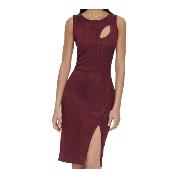 Guess Dresses & Skirts - Guess Red Bodycon Midi Dress Crew Neck Faux Suede Size 6  NWT